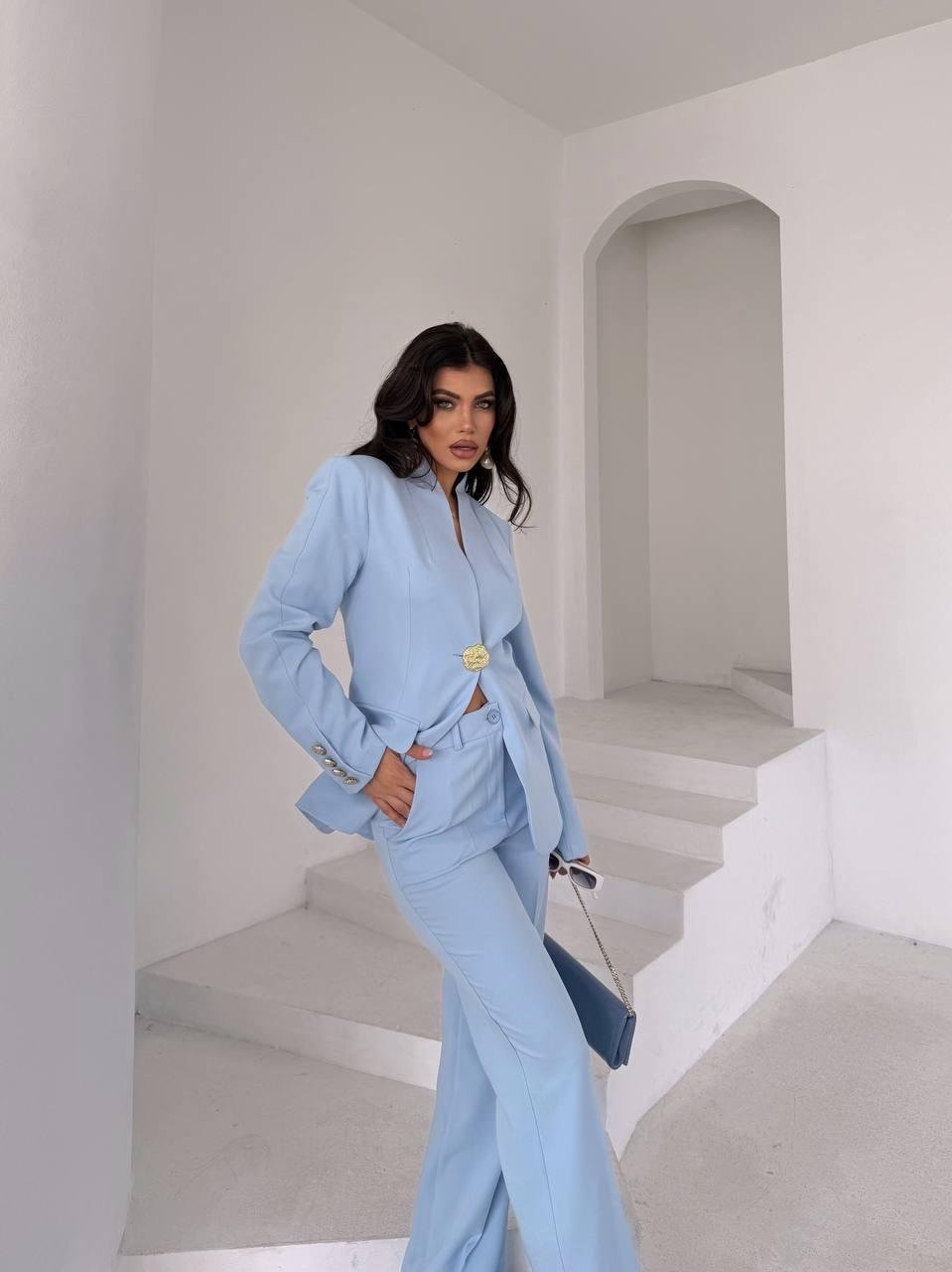  Mavi Gold Düğmeli Ceket Pantolon Blazer Takım
