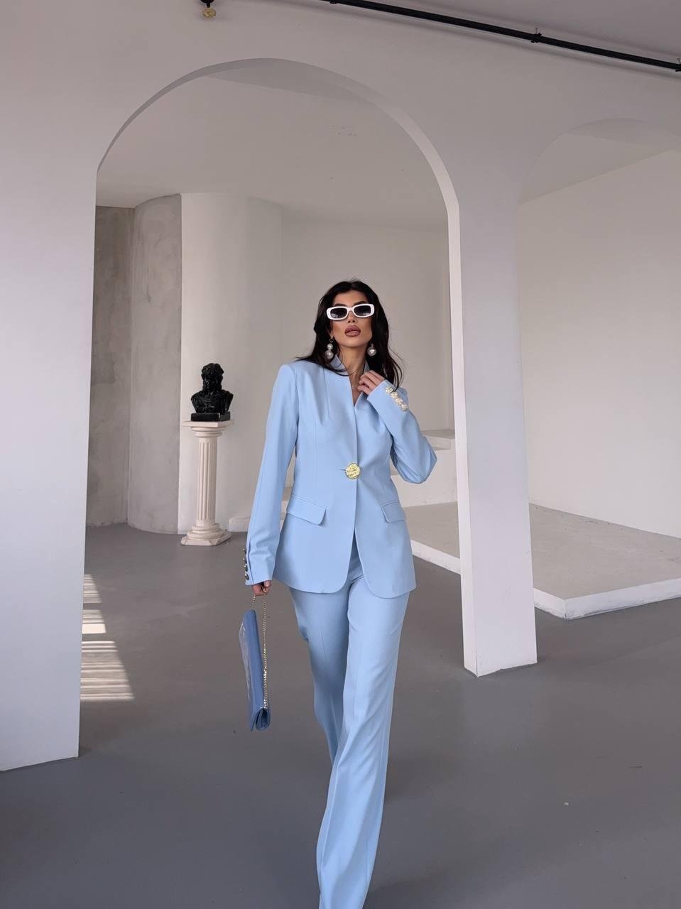  Mavi Gold Düğmeli Ceket Pantolon Blazer Takım
