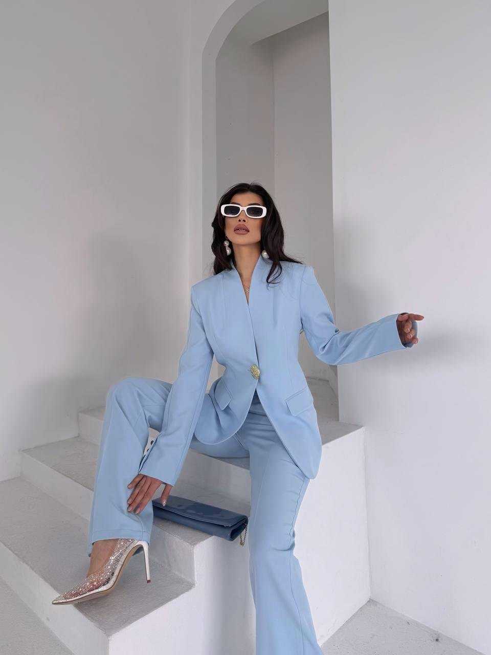  Mavi Gold Düğmeli Ceket Pantolon Blazer Takım