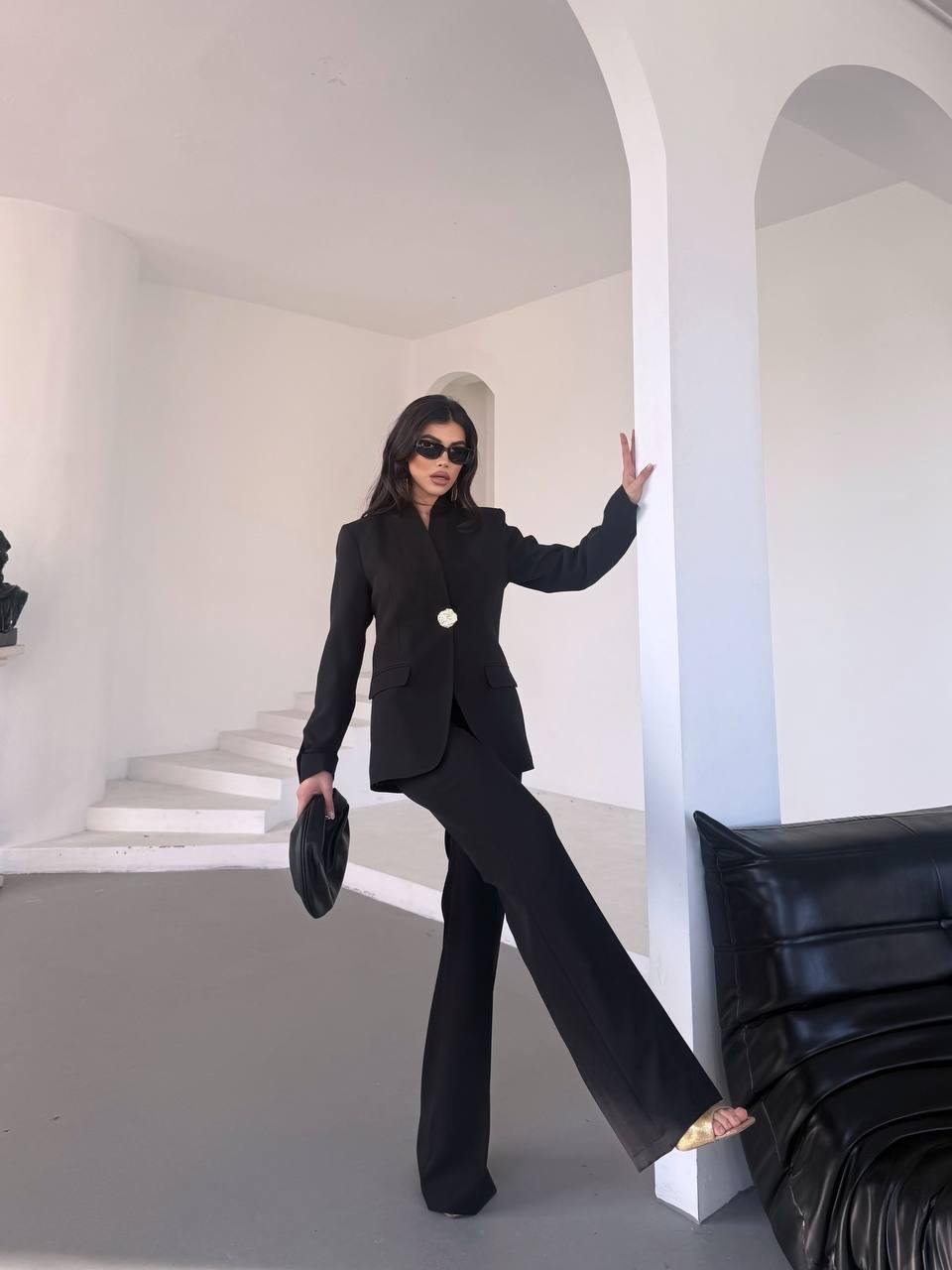  Siyah Gold Düğmeli Ceket Pantolon Blazer Takım