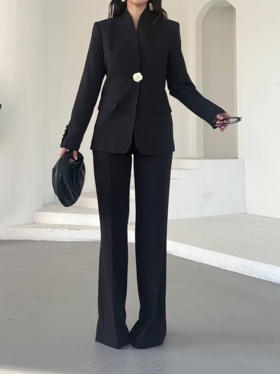  Siyah Gold Düğmeli Ceket Pantolon Blazer Takım