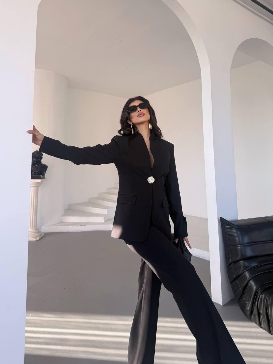  Siyah Gold Düğmeli Ceket Pantolon Blazer Takım