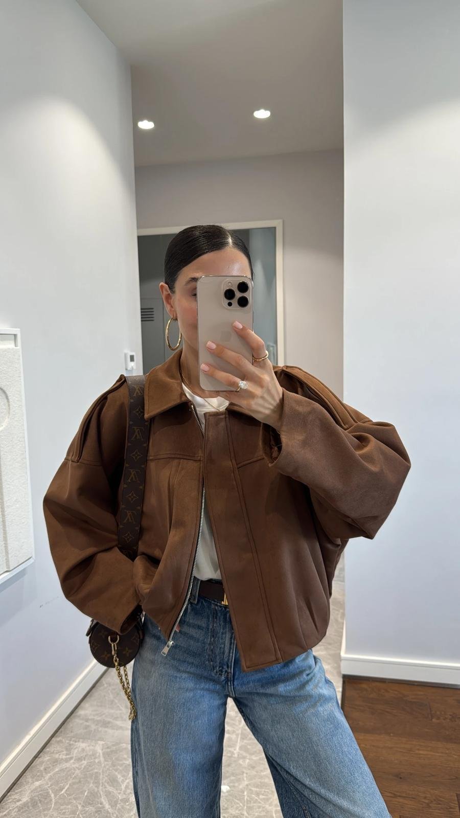 Acı Kahve Bomber Oversize Süet Ceket