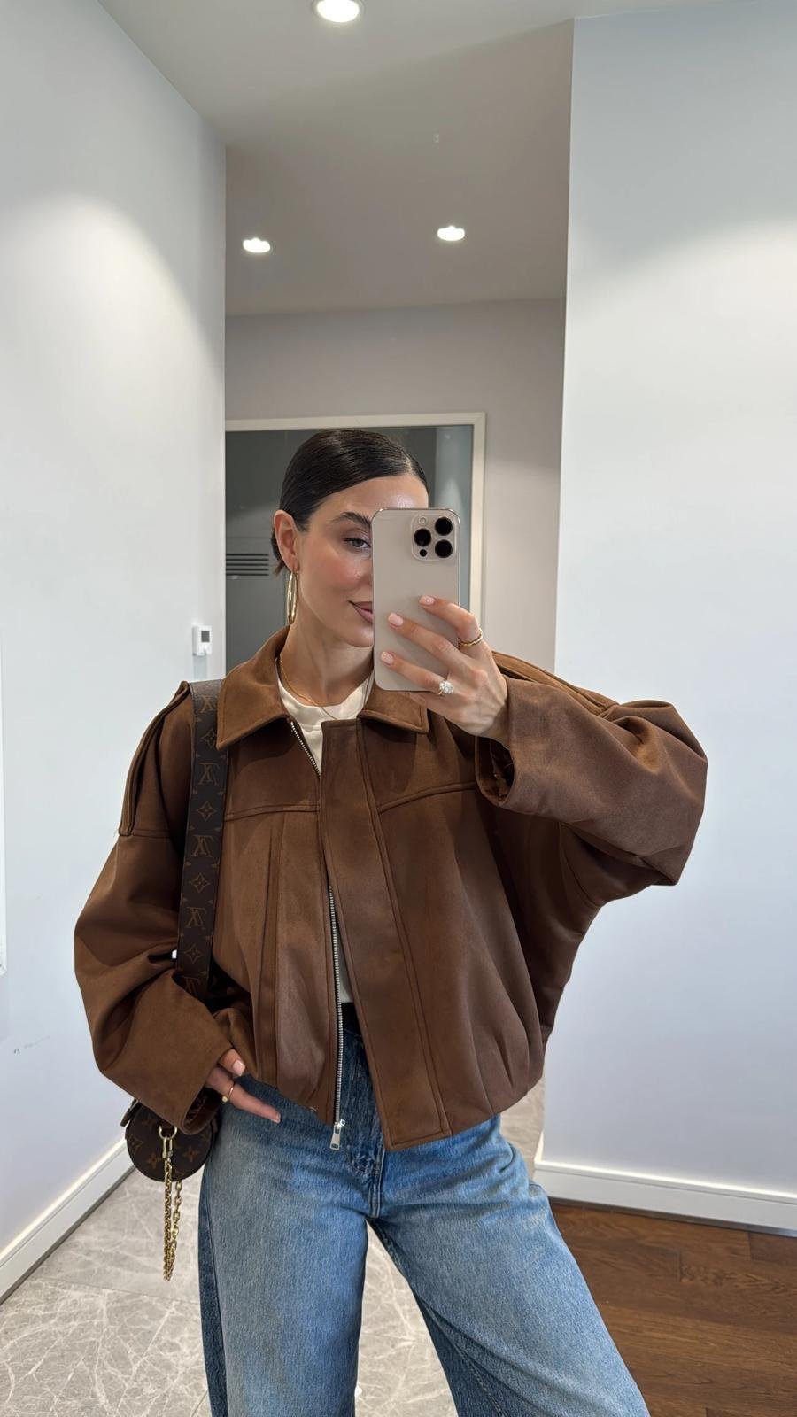 Acı Kahve Bomber Oversize Süet Ceket