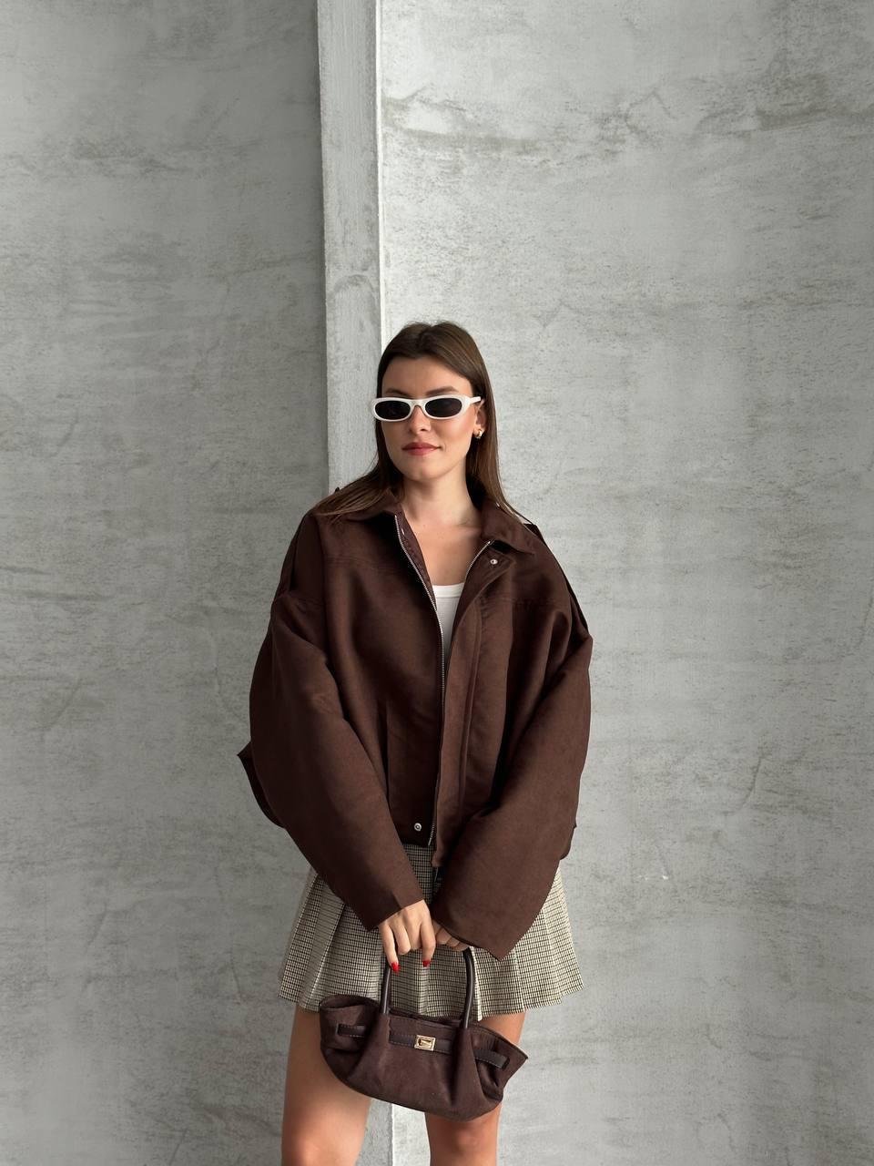 Acı Kahve Bomber Oversize Süet Ceket