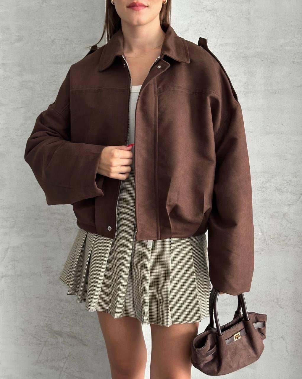 Acı Kahve Bomber Oversize Süet Ceket