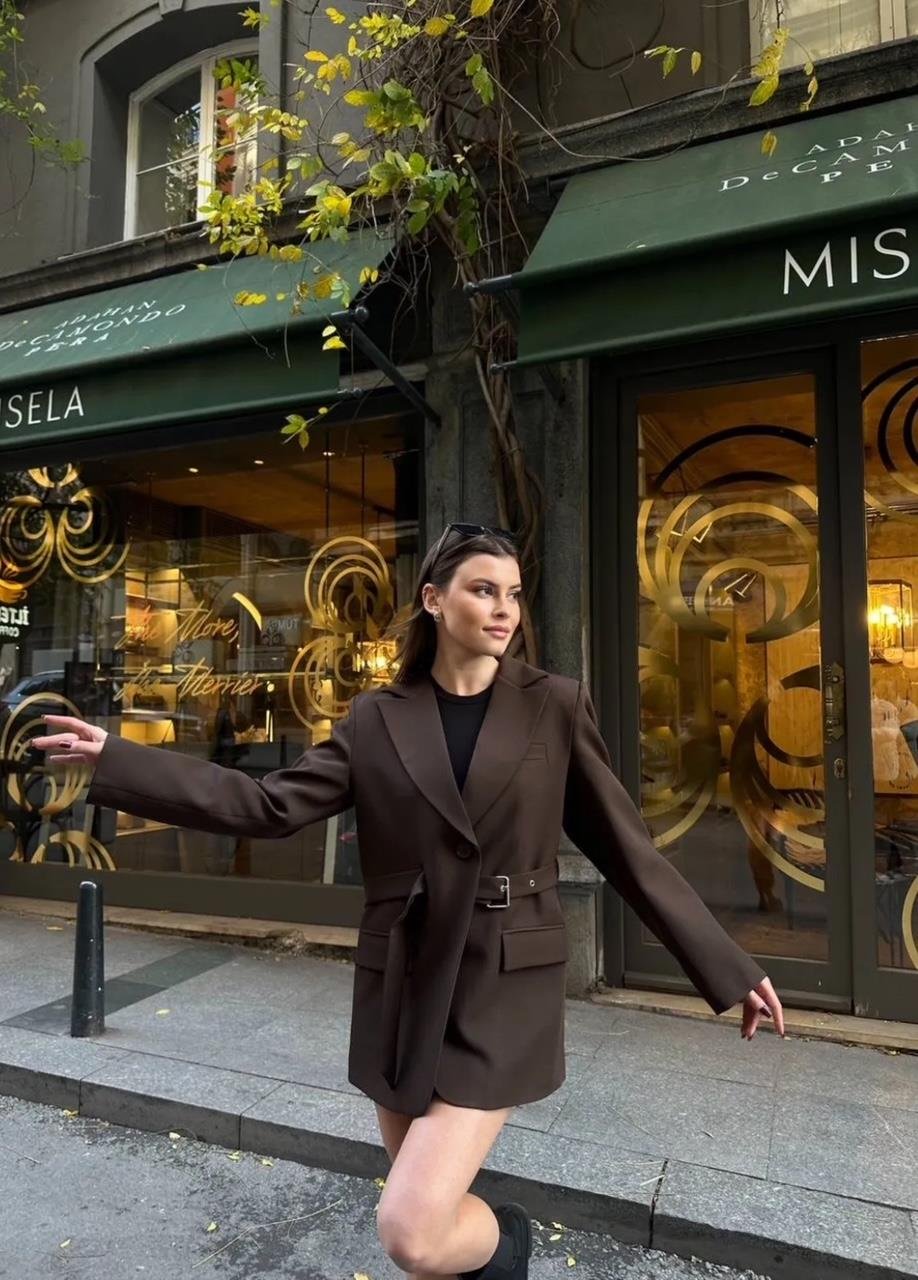 Acı Kahve Kemerli Blazer Ceket