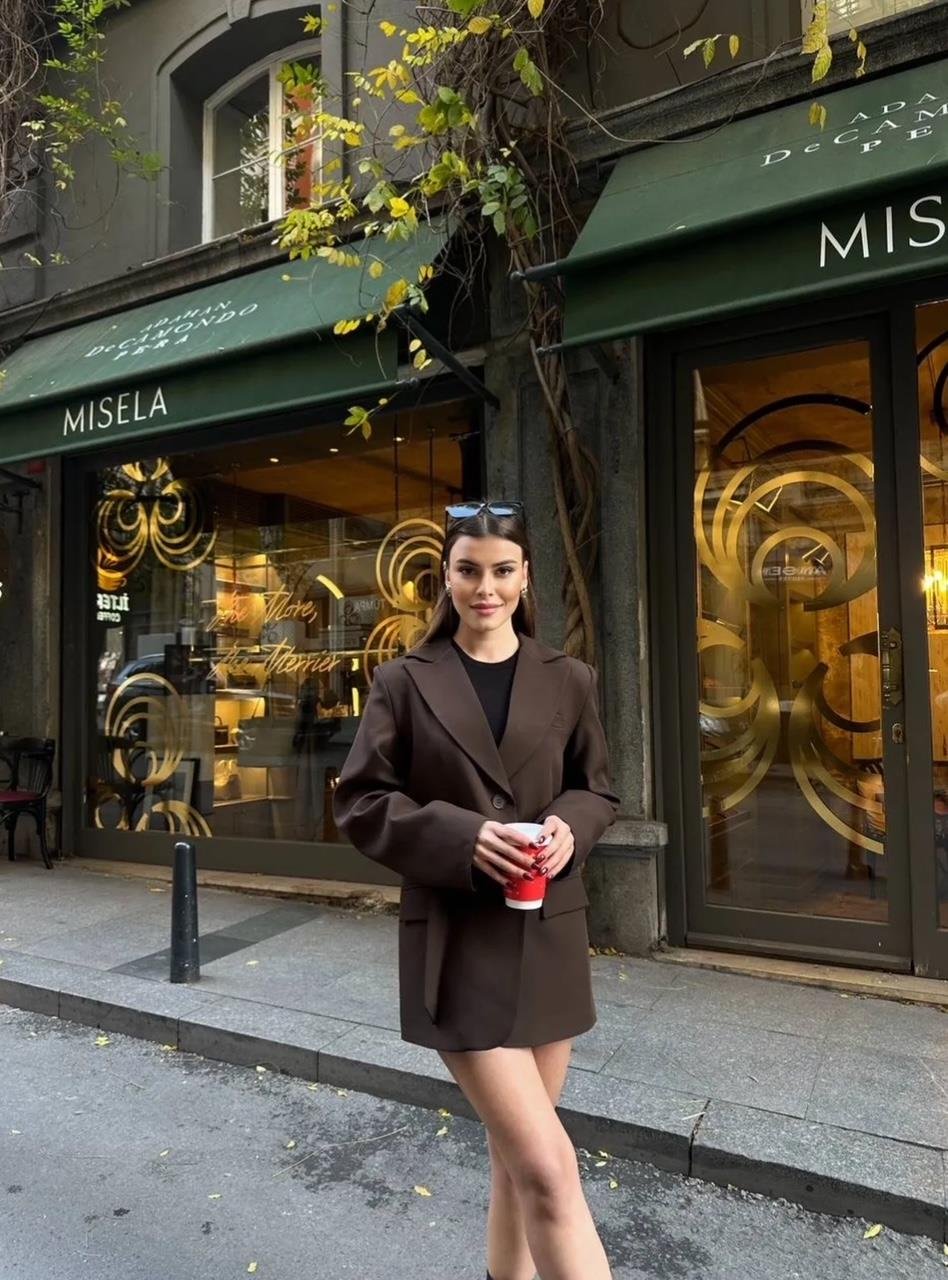 Acı Kahve Kemerli Blazer Ceket