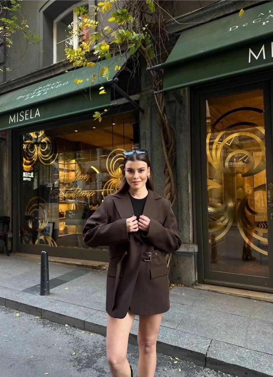 Acı Kahve Kemerli Blazer Ceket