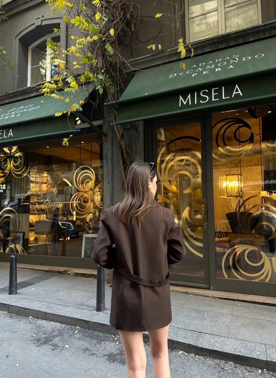 Acı Kahve Kemerli Blazer Ceket