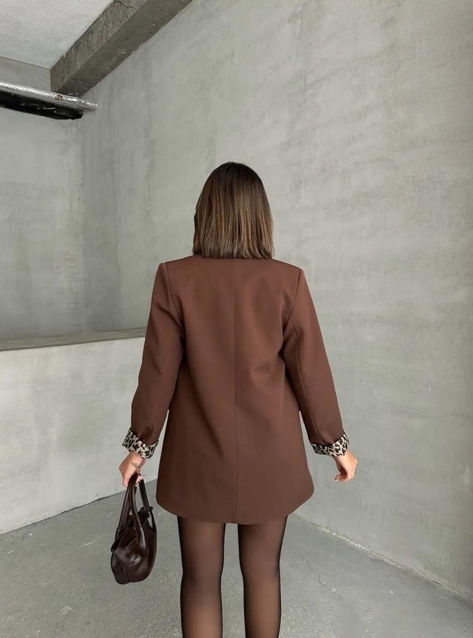 Acı Kahve Leopar Astarlı Blazer Ceket