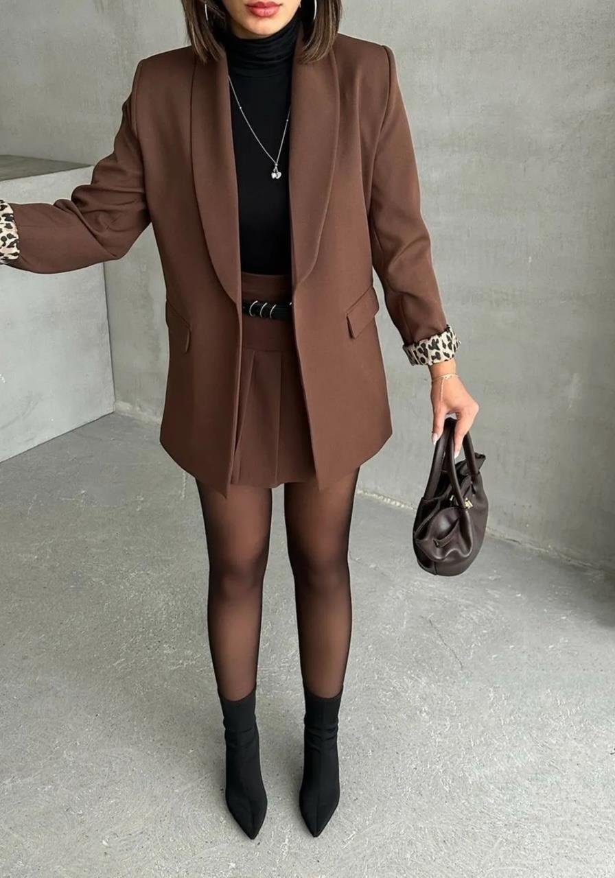Acı Kahve Leopar Astarlı Blazer Ceket