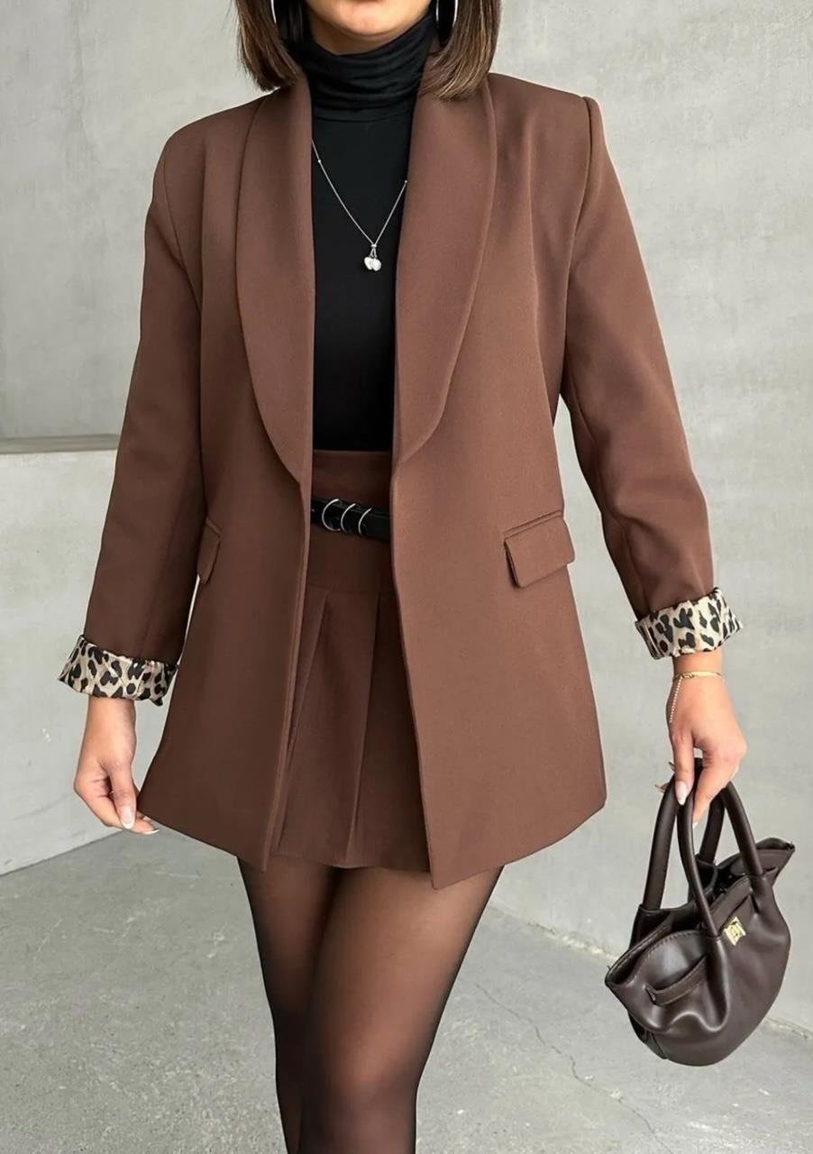 Acı Kahve Leopar Astarlı Blazer Ceket