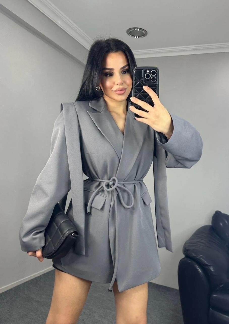 Antrasit Bağlamalı Blazer Ceket