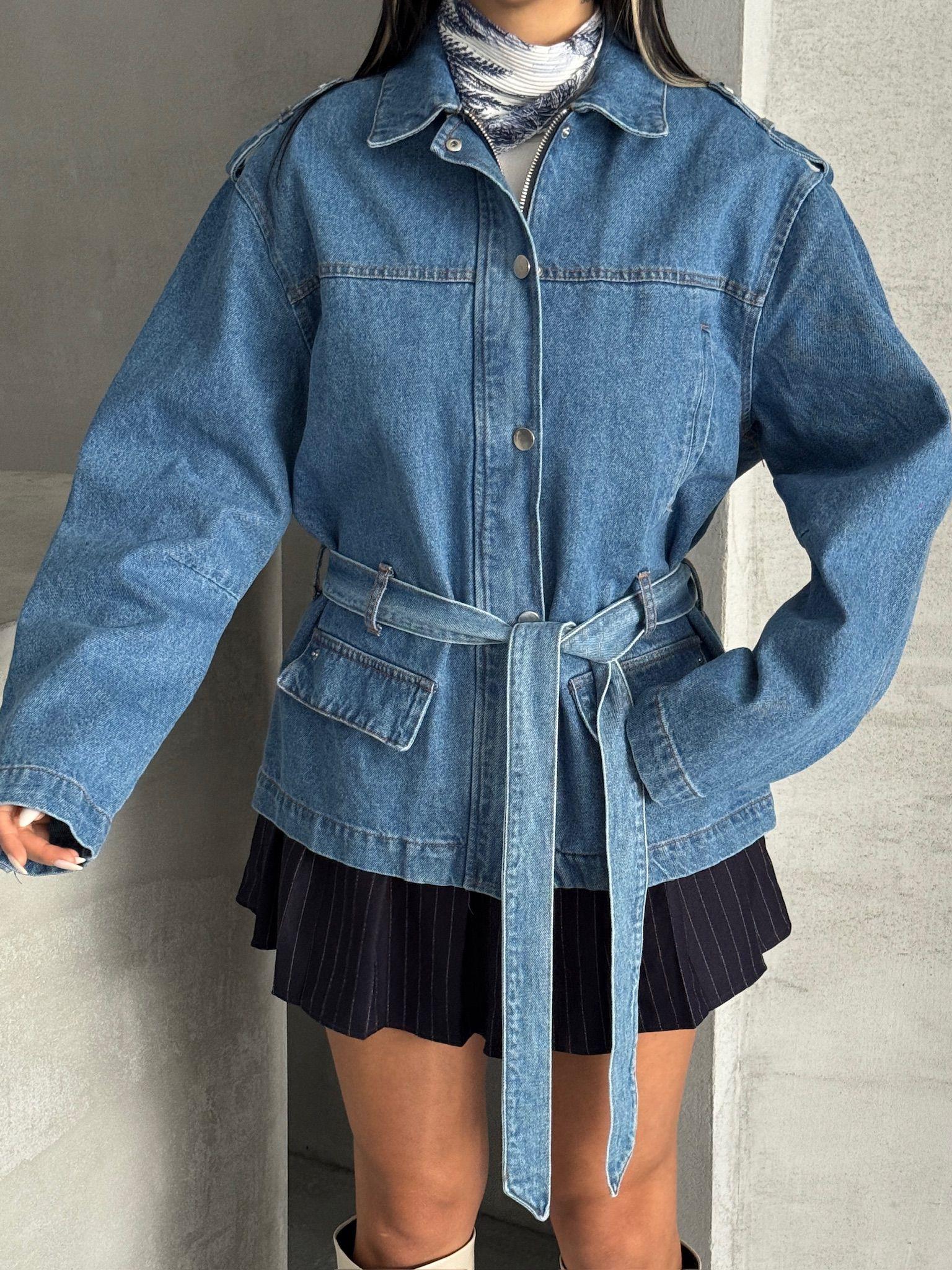 Bağlamalı Oversize Denim Ceket