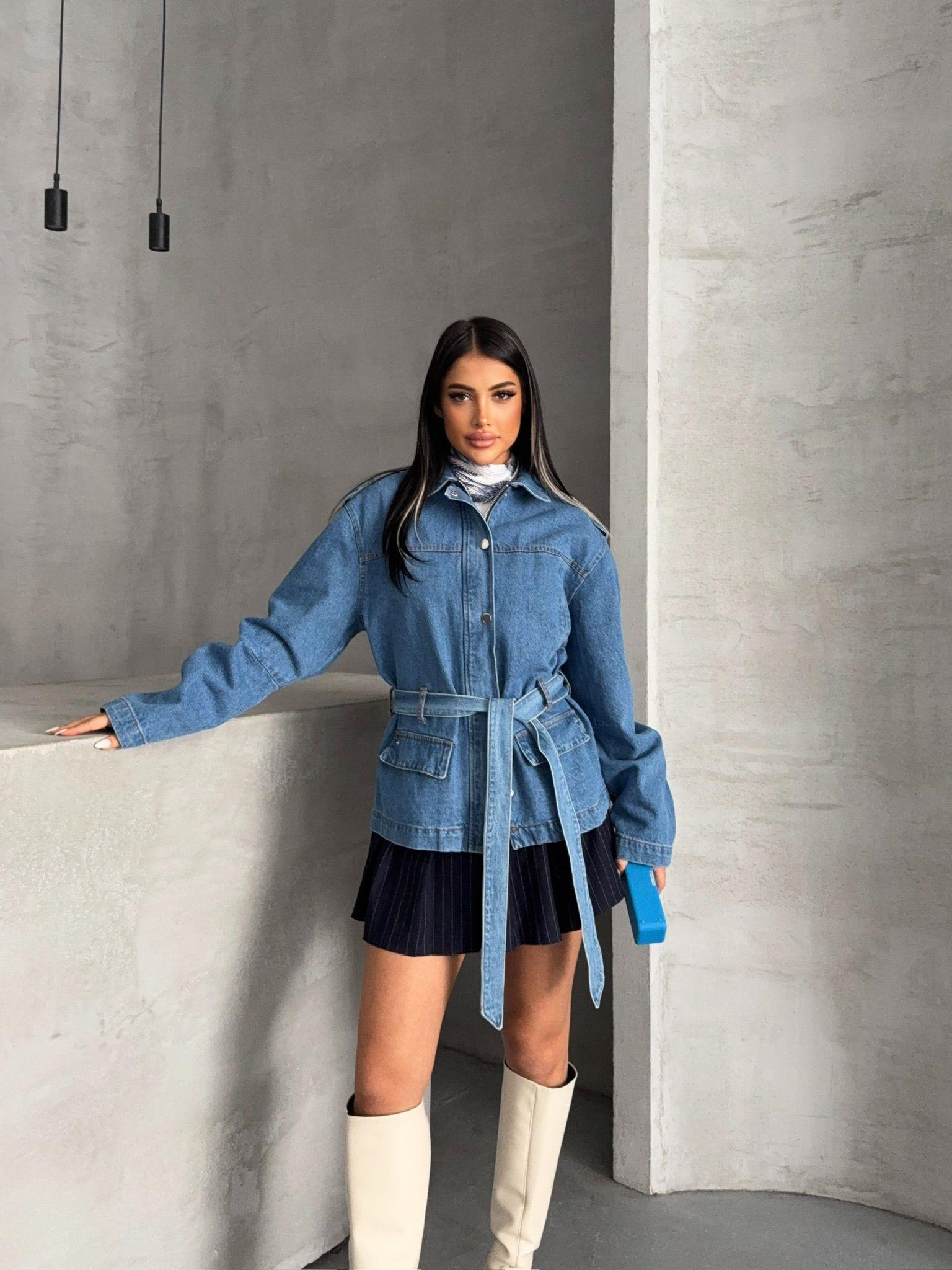 Bağlamalı Oversize Denim Ceket