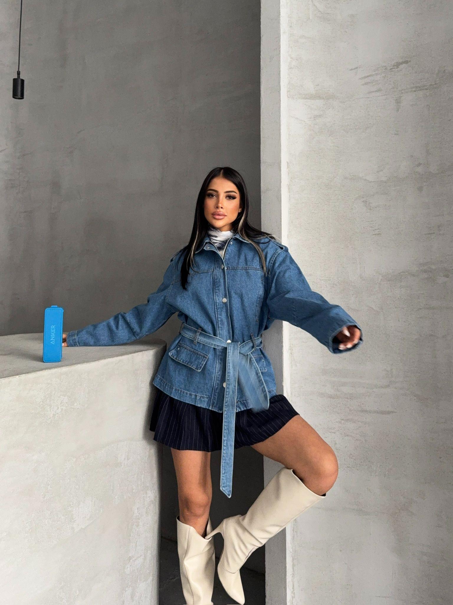 Bağlamalı Oversize Denim Ceket