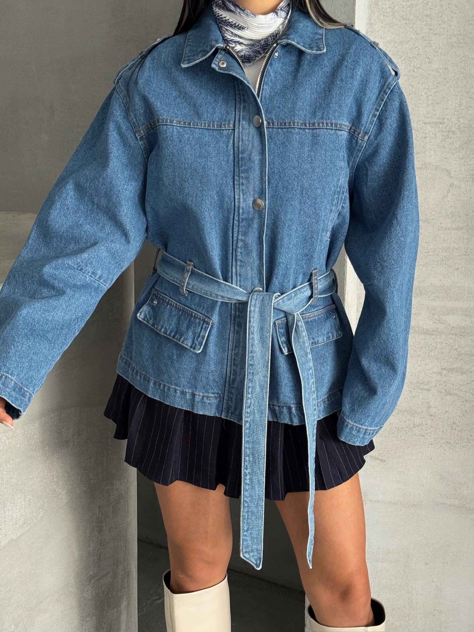 Bağlamalı Oversize Denim Ceket