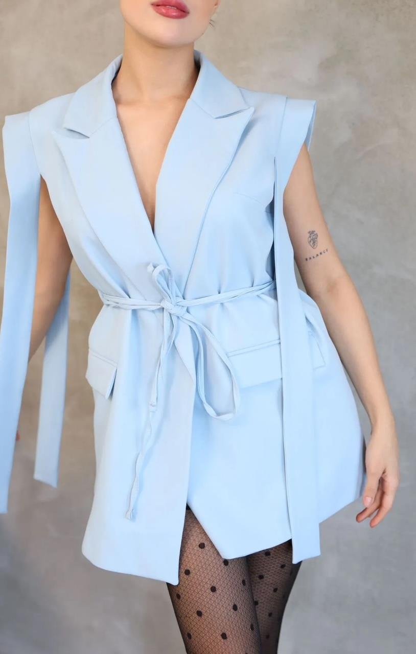 Bebe Mavi Bağlamalı Blazer Yelek