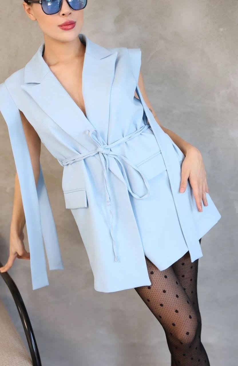 Bebe Mavi Bağlamalı Blazer Yelek