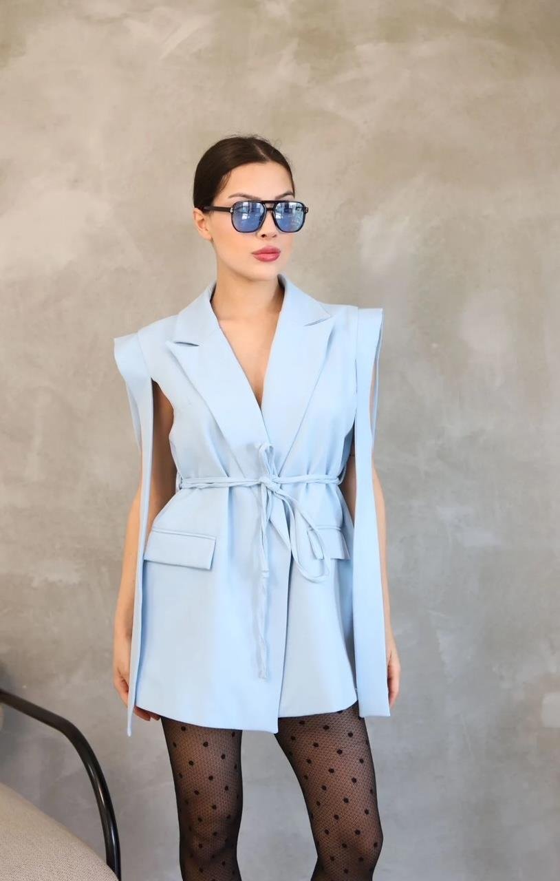 Bebe Mavi Bağlamalı Blazer Yelek
