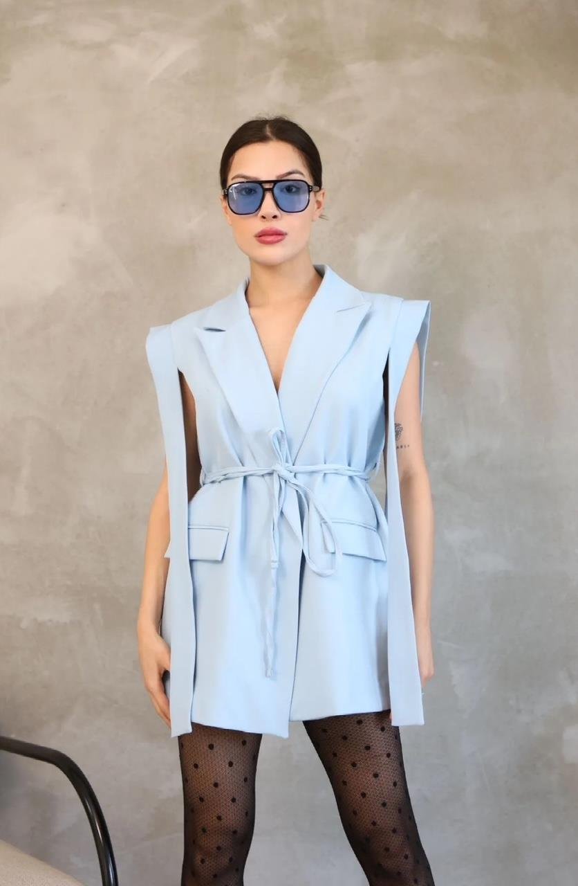 Bebe Mavi Bağlamalı Blazer Yelek