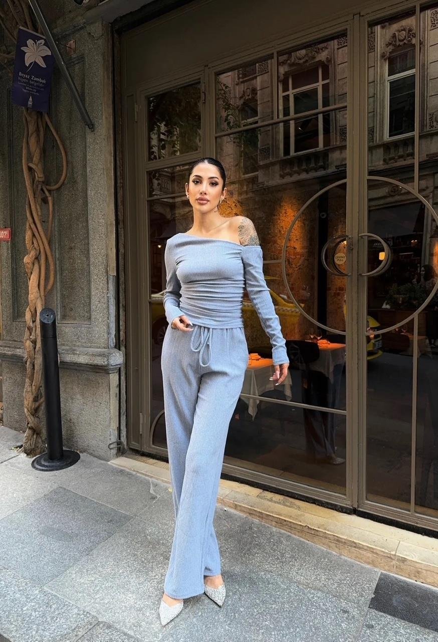 Bebe Mavi Kayık Yaka Bürümcük Takım