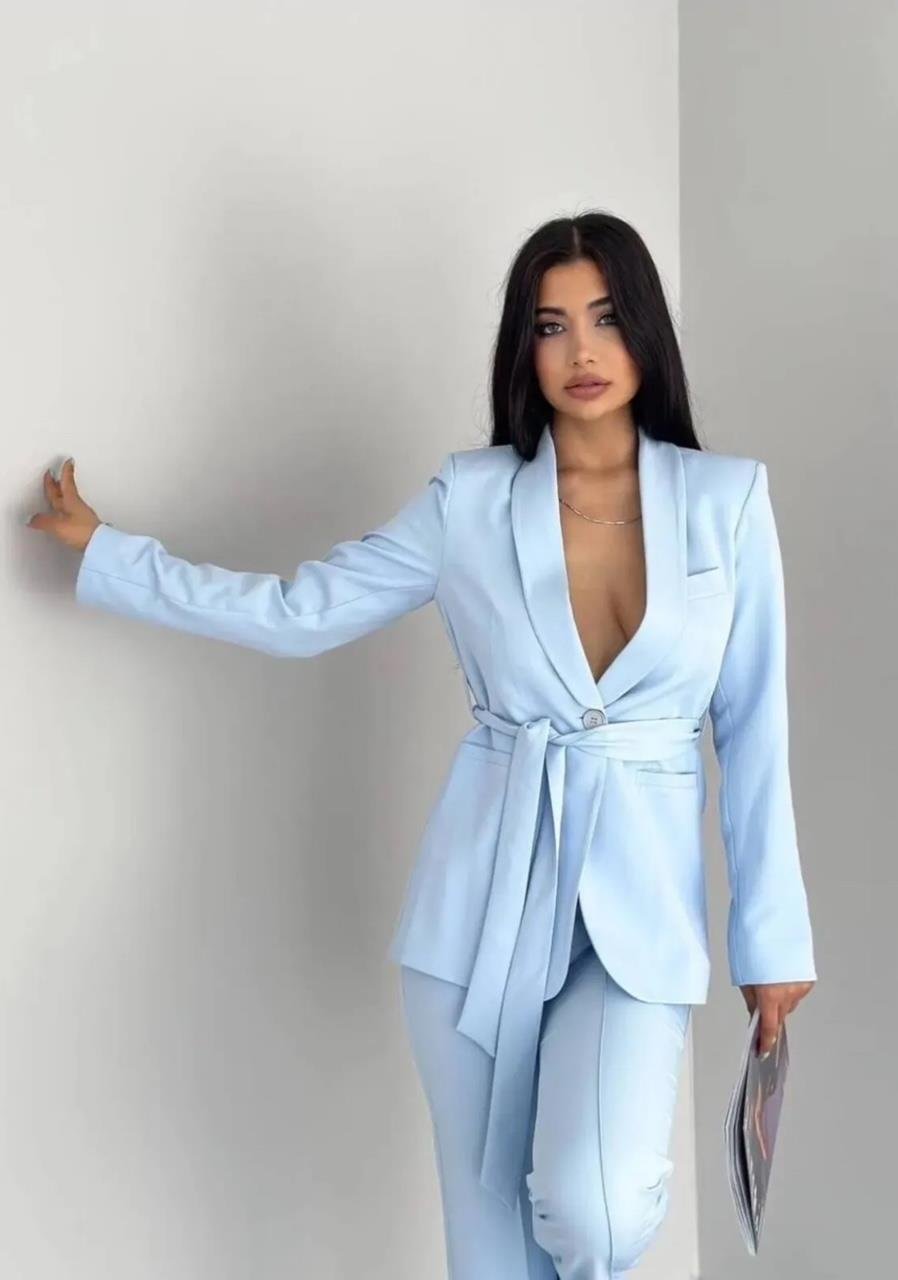Bebe Mavi Kuşaklı Blazer Takım