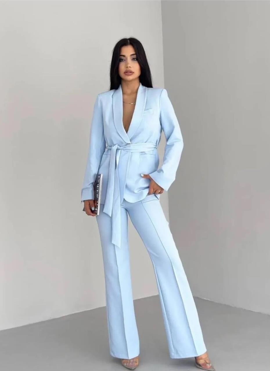 Bebe Mavi Kuşaklı Blazer Takım