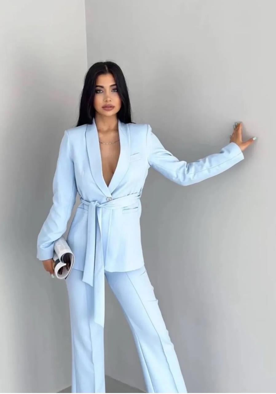 Bebe Mavi Kuşaklı Blazer Takım