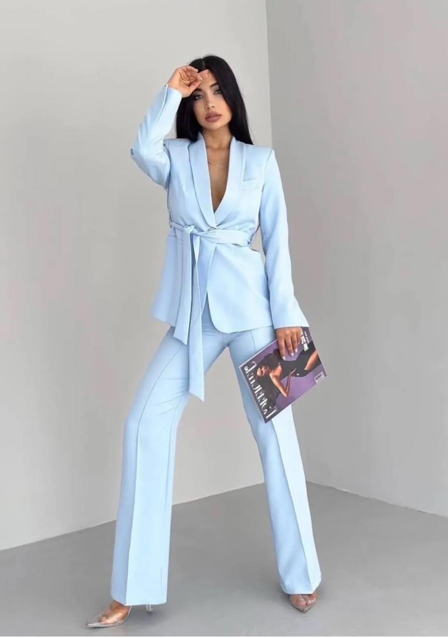 Bebe Mavi Kuşaklı Blazer Takım