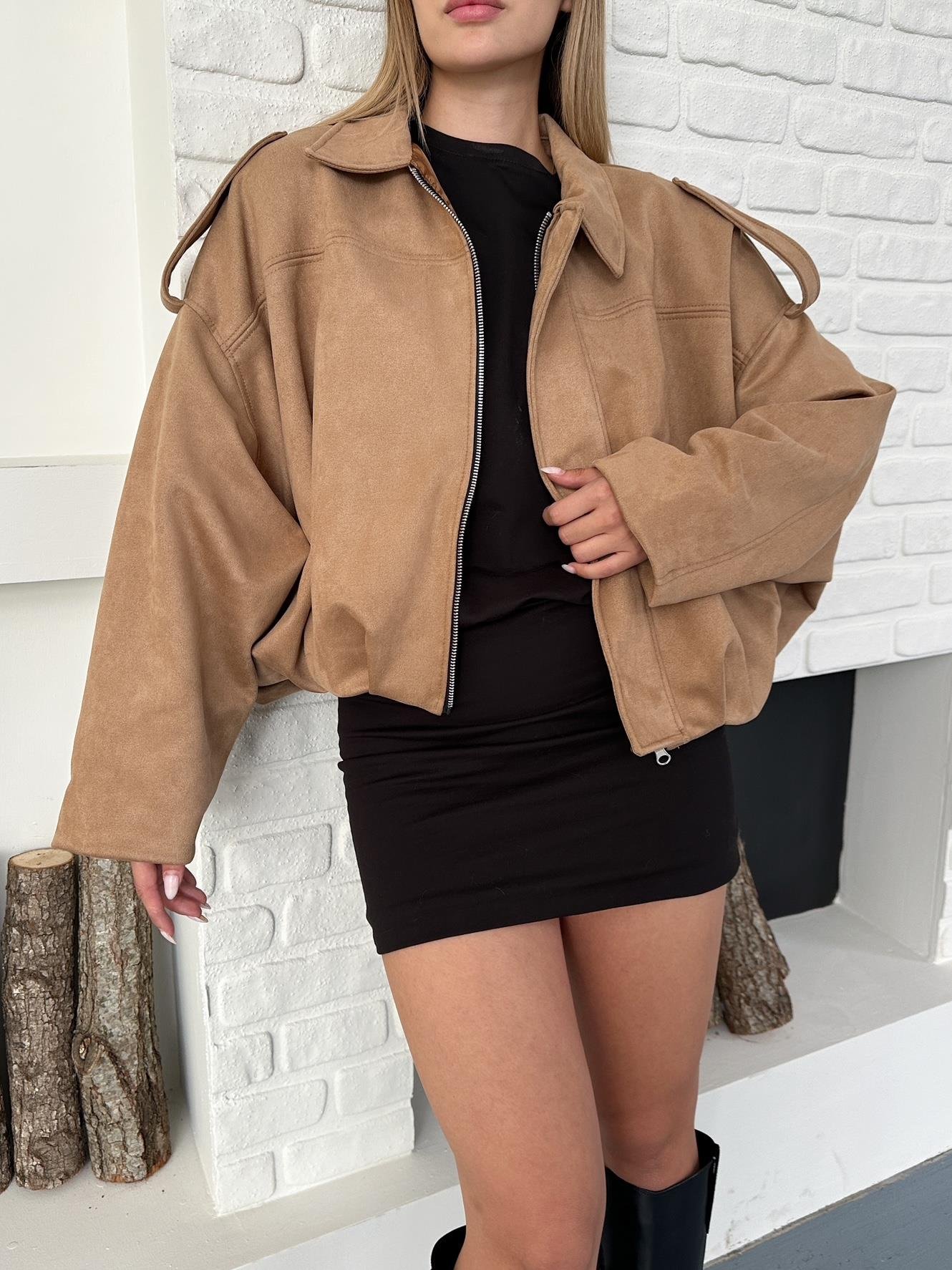 Bej Oversize Bomber Süet Ceket
