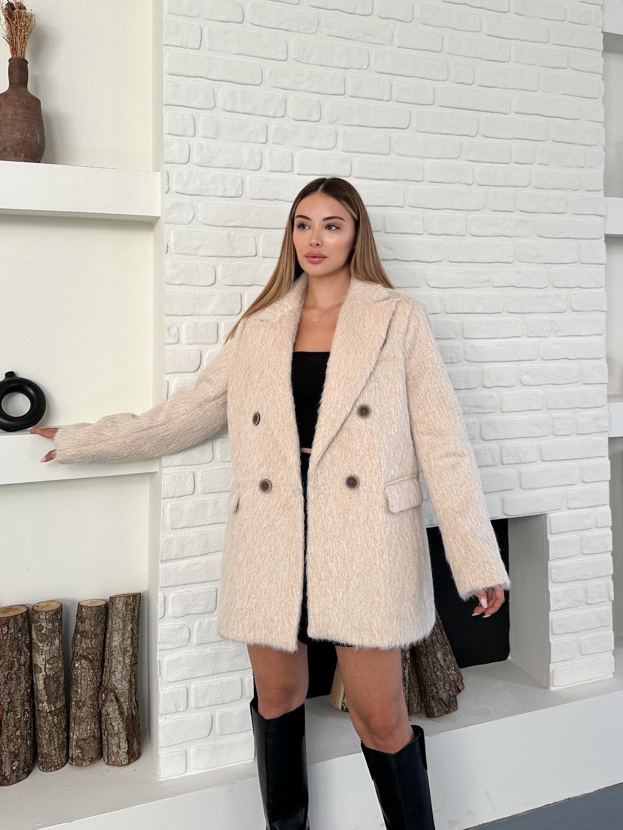 Bej Oversize Kaşe Blazer Ceket
