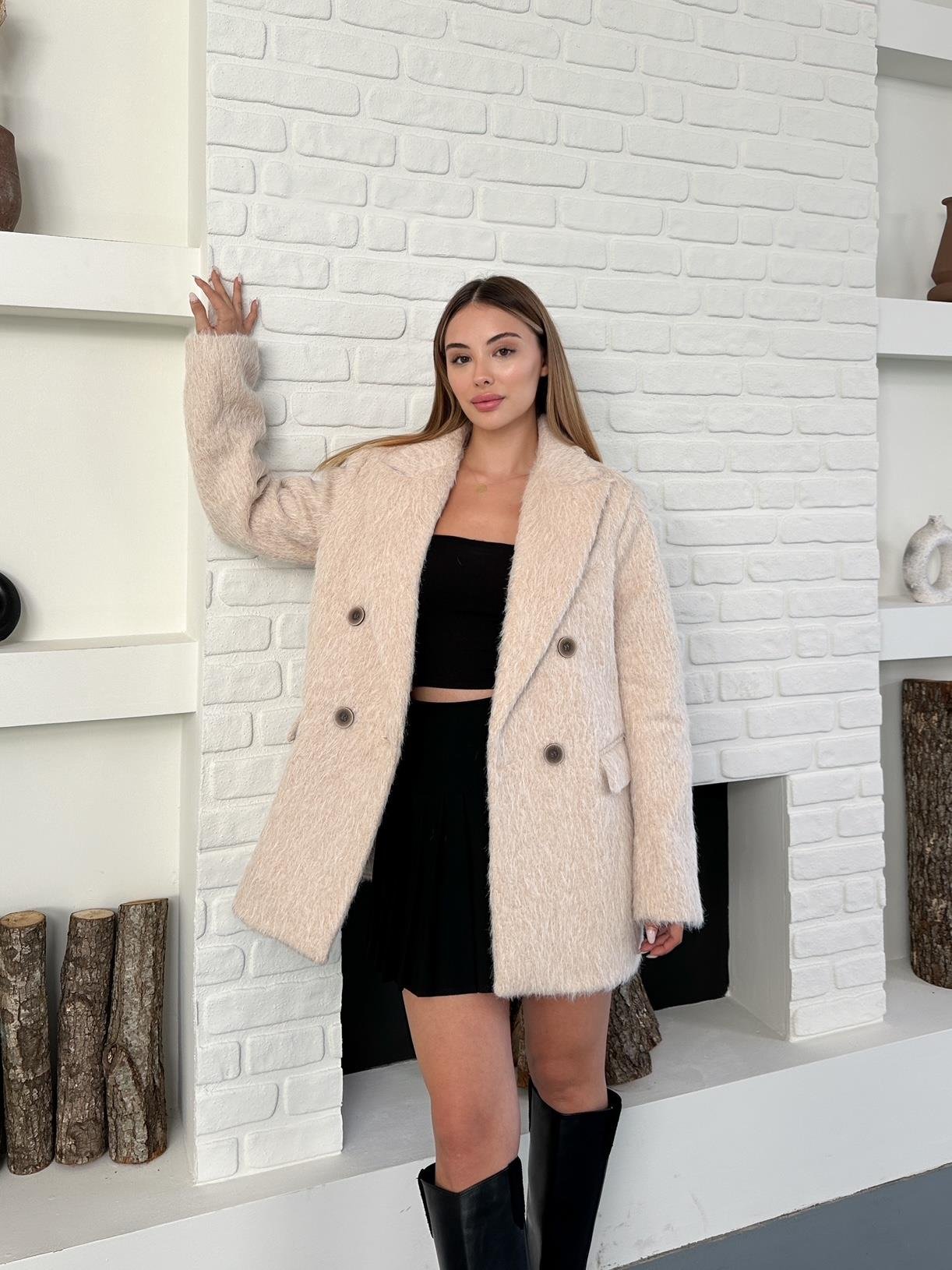 Bej Oversize Kaşe Blazer Ceket
