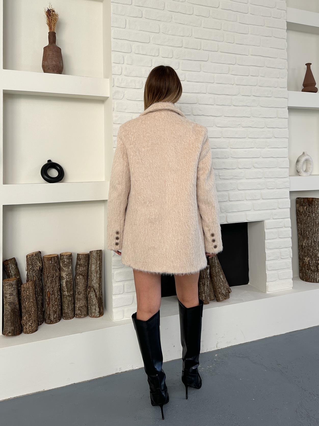 Bej Oversize Kaşe Blazer Ceket