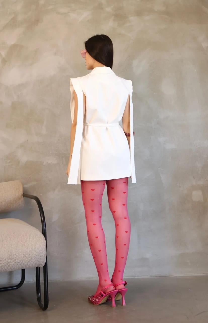 Beyaz Bağlamalı Blazer Yelek
