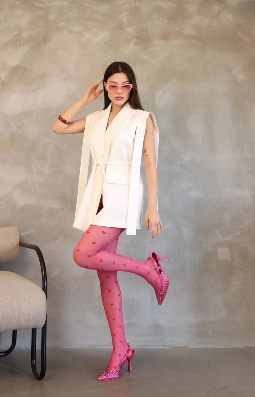 Beyaz Bağlamalı Blazer Yelek