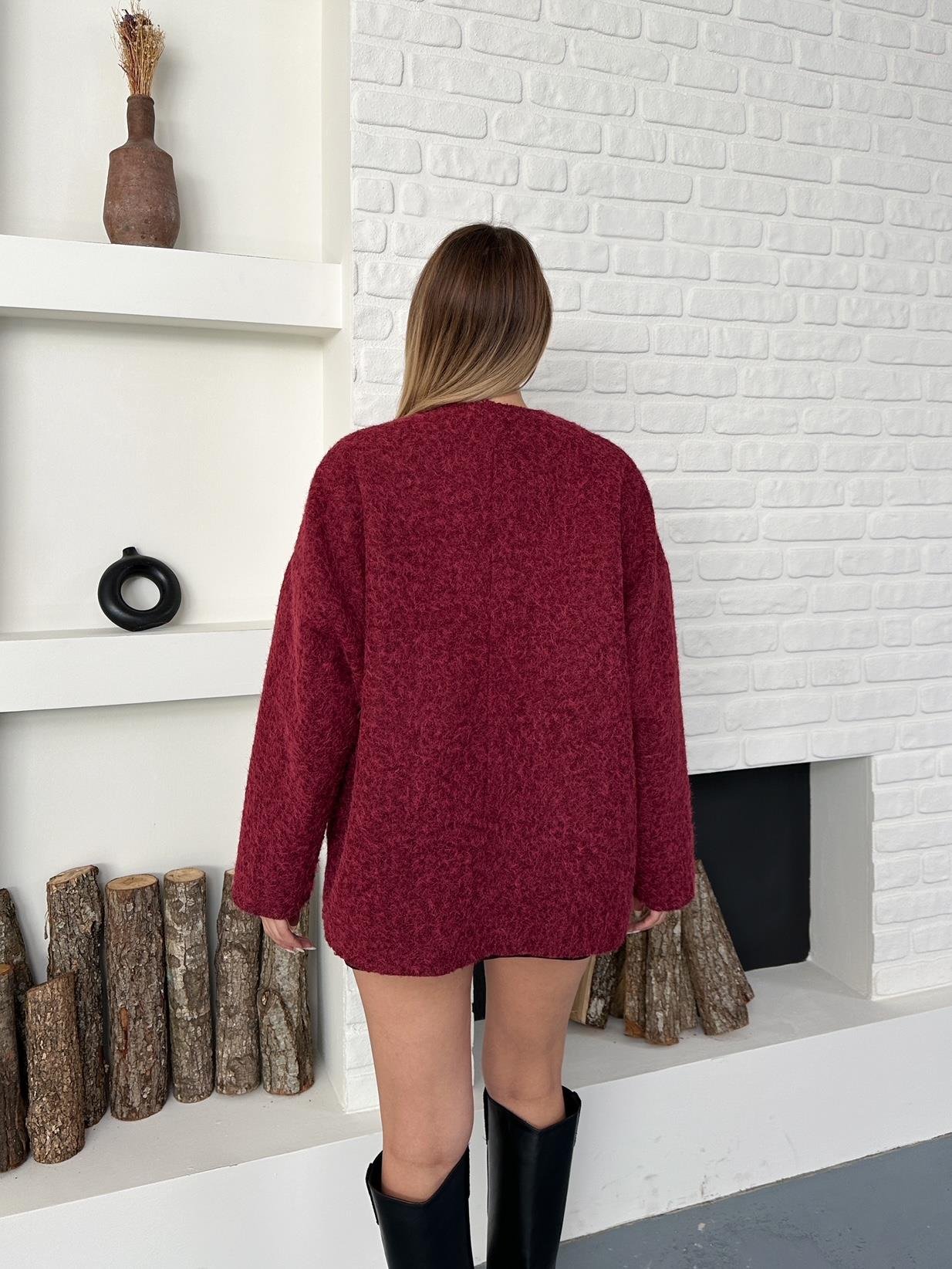 Bordo Çift Bağcıklı Kırçıllı Ceket