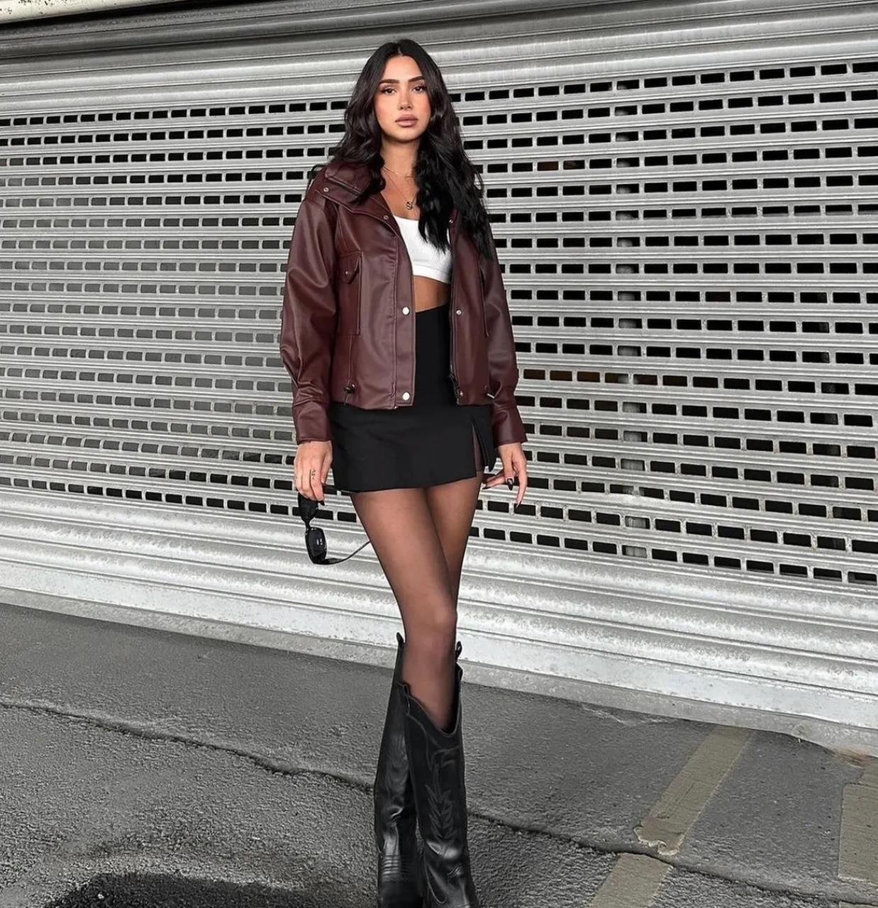 Bordo Çift Cep Deri Ceket