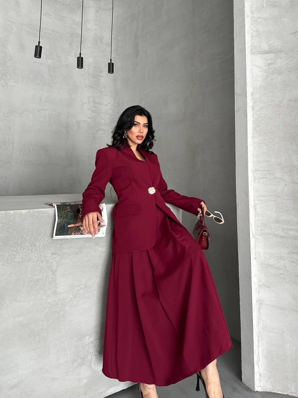 Bordo Gold Düğmeli Ceket Etek Blazer Takım