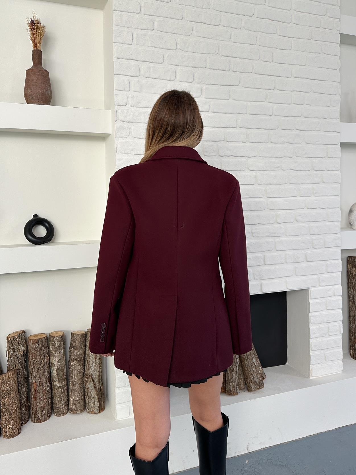 Bordo Kaşe Çıtçıtlı Blazer Ceket