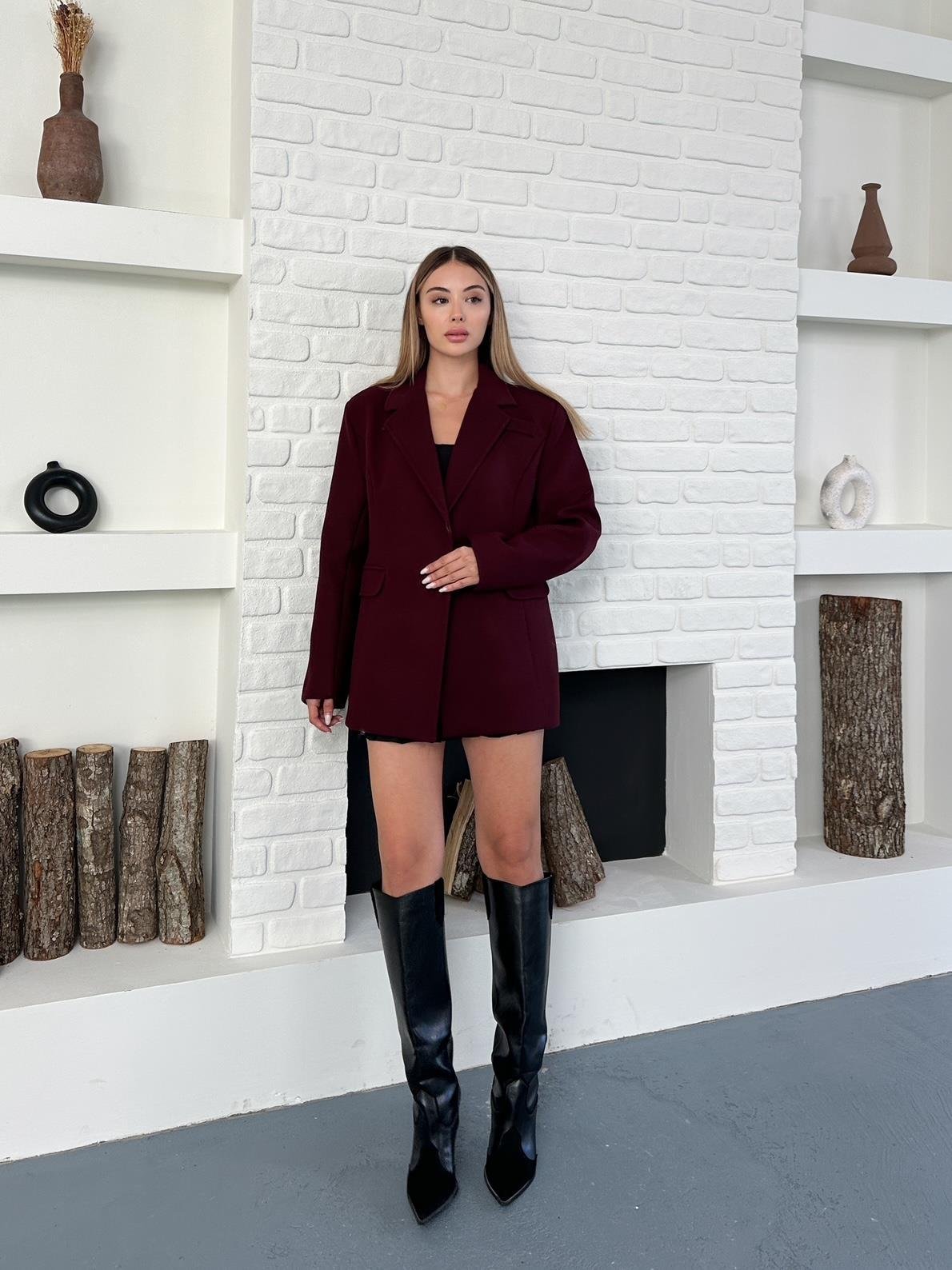 Bordo Kaşe Çıtçıtlı Blazer Ceket