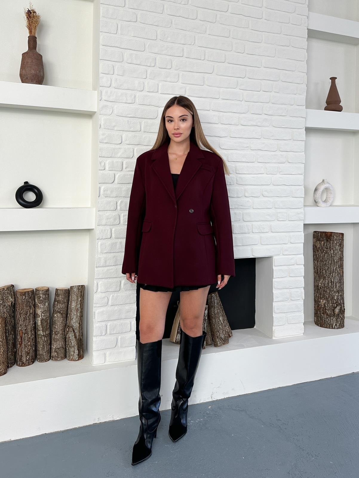Bordo Kaşe Çıtçıtlı Blazer Ceket