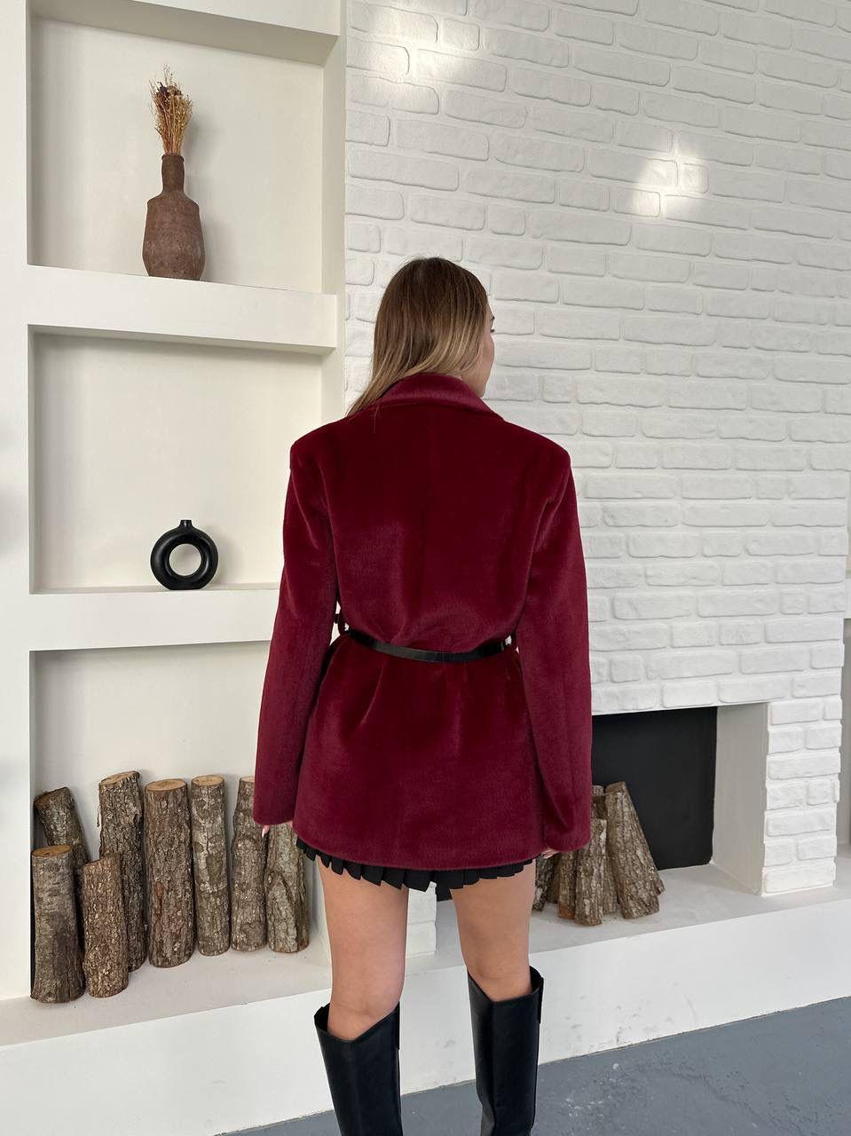 Bordo Kaşmir Dokulu Premium Kemerli Blazer Ceket