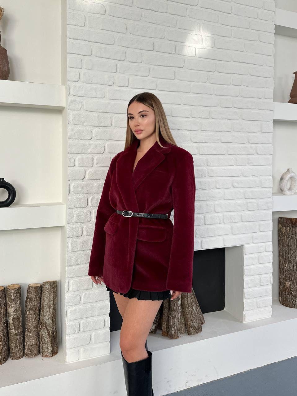 Bordo Kaşmir Dokulu Premium Kemerli Blazer Ceket