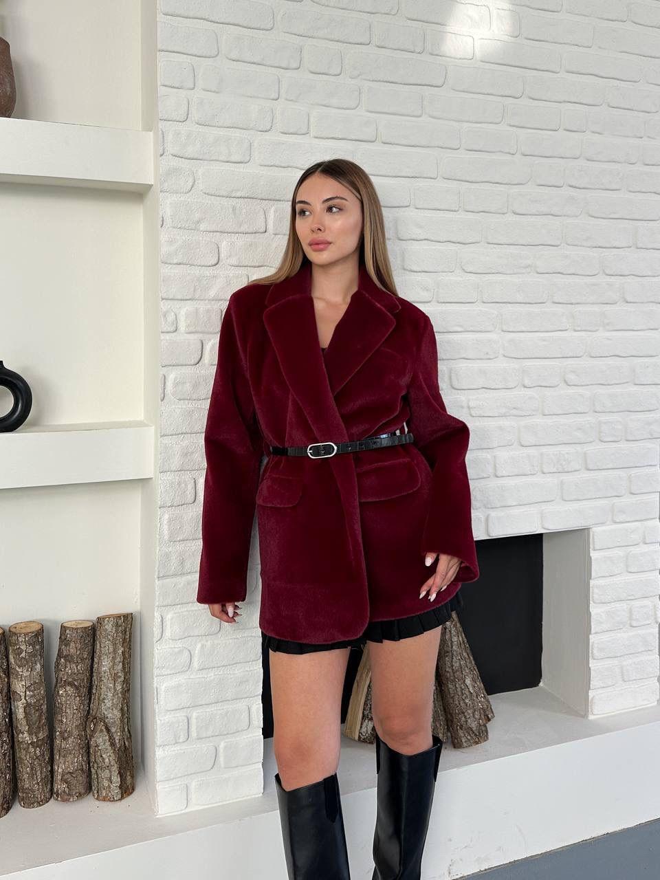 Bordo Kaşmir Dokulu Premium Kemerli Blazer Ceket