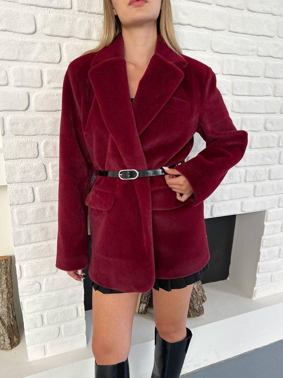 Bordo Kaşmir Dokulu Premium Kemerli Blazer Ceket
