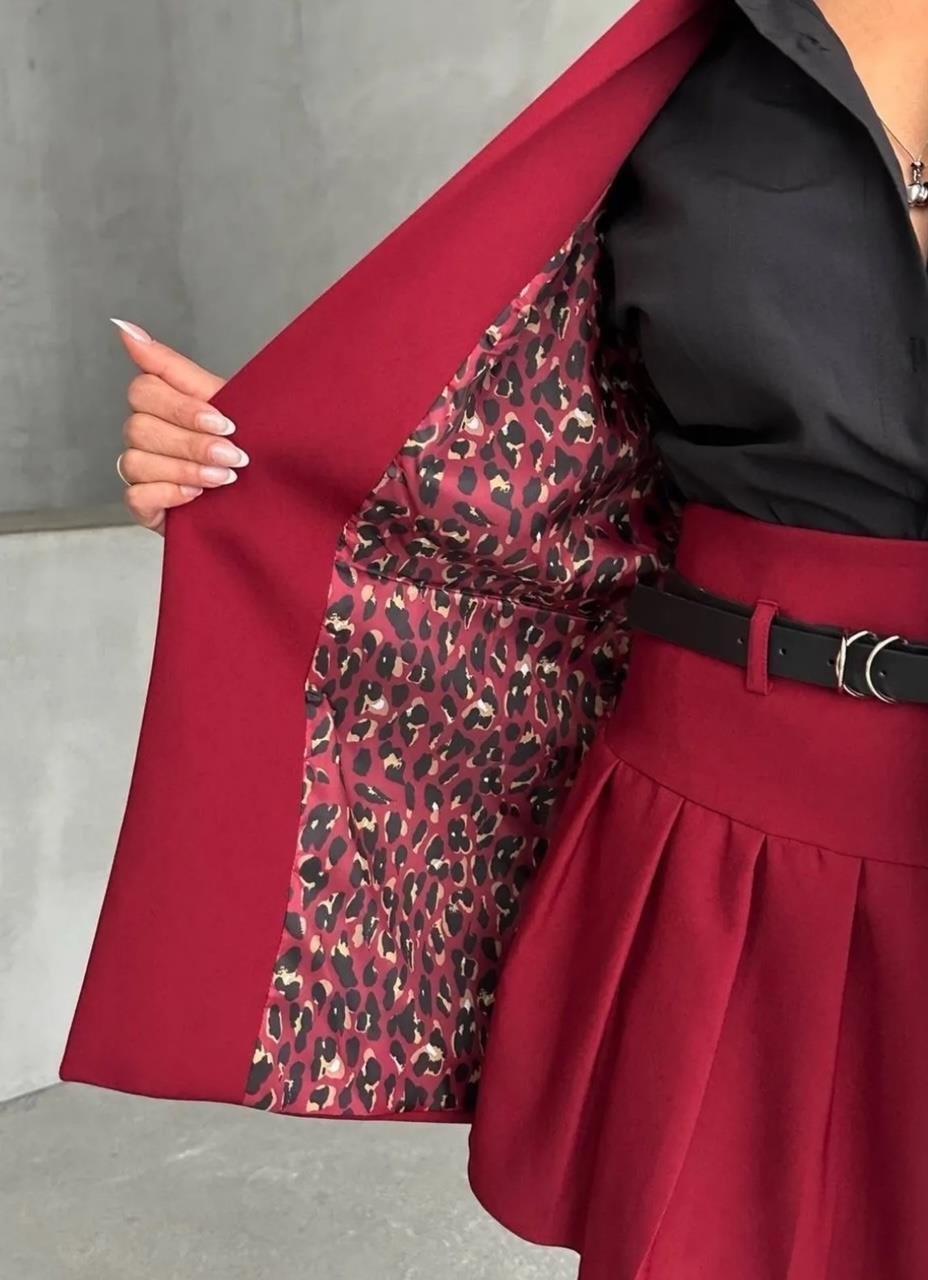 Bordo Leopar Astarlı Blazer Ceket