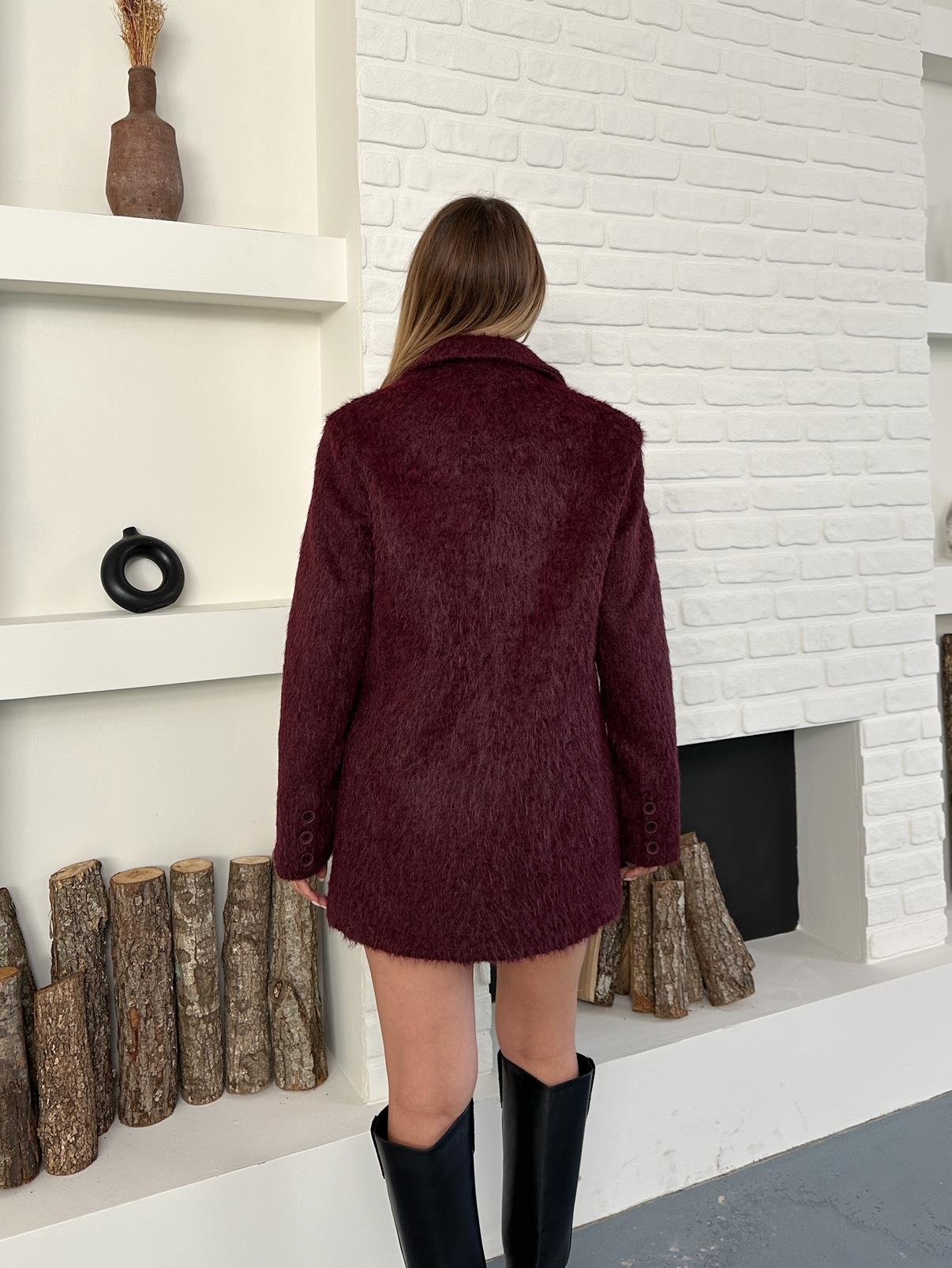 Bordo Oversize Kaşe Blazer Ceket