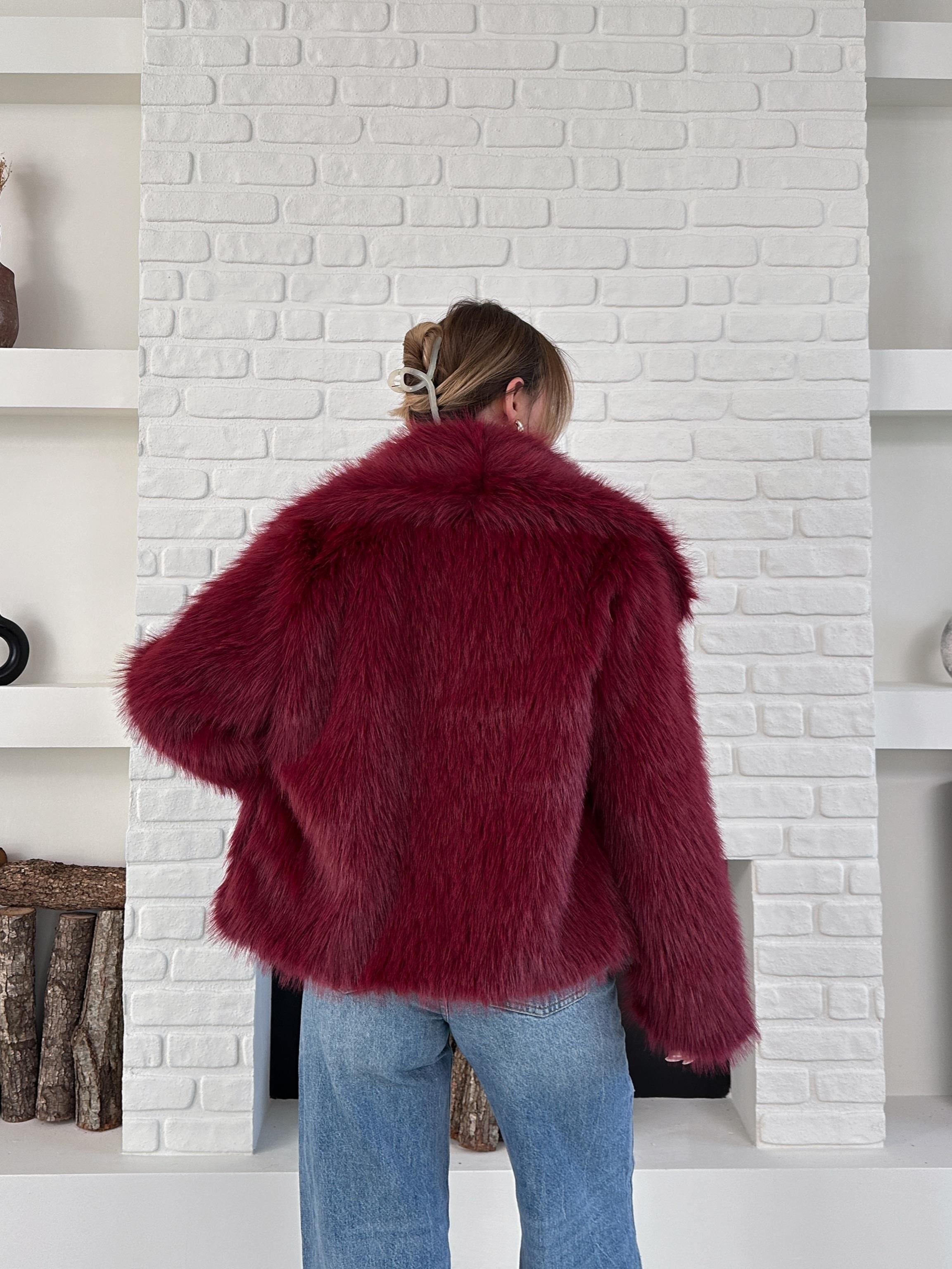 Bordo Premium Yumuşak Dokulu Astarlı Kürk